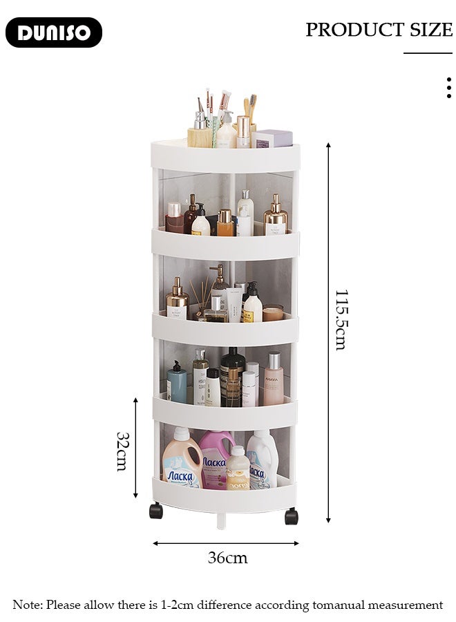 DUNISO 5 Tier  Shower Caddy Bathroom Corner Shelf,Rolling Utility Cart Multifunctional Storage Organizer with Wheels Plastic Corner Storage Cart Triangular Storage Rack for Kitchen Laundry Bedroom Office  - Image 2