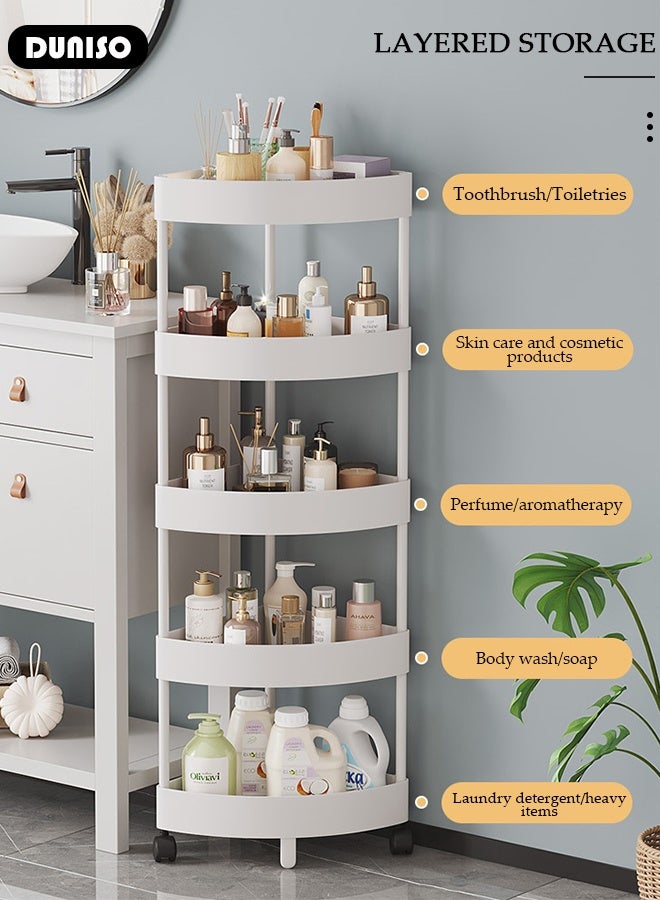 DUNISO 5 Tier  Shower Caddy Bathroom Corner Shelf,Rolling Utility Cart Multifunctional Storage Organizer with Wheels Plastic Corner Storage Cart Triangular Storage Rack for Kitchen Laundry Bedroom Office  - Image 3