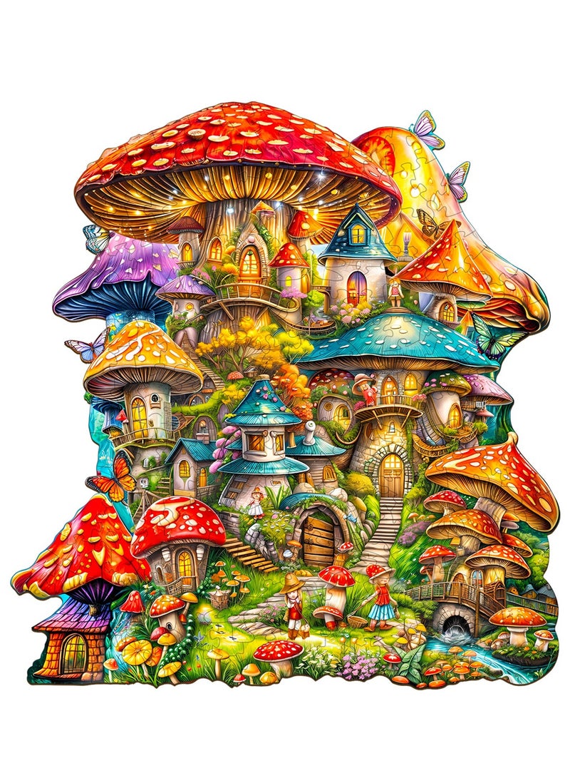 جالادون 200 قطعة ألغاز بانوراما للكبار والصغار والمراهقين، ألغاز خشبية، ألعاب تعليمية لتخفيف الضغط، هدية تذكارية فريدة من نوعها في رمضان، ديكورات منزلية على الطراز الطبيعي، نمط بيت الفطر الخيالي - Image 1