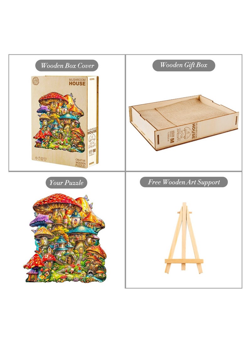 جالادون 200 قطعة ألغاز بانوراما للكبار والصغار والمراهقين، ألغاز خشبية، ألعاب تعليمية لتخفيف الضغط، هدية تذكارية فريدة من نوعها في رمضان، ديكورات منزلية على الطراز الطبيعي، نمط بيت الفطر الخيالي - Image 4