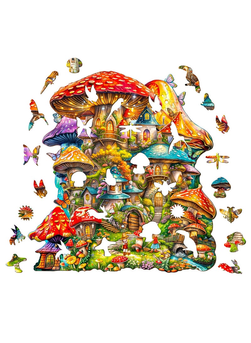 جالادون 200 قطعة ألغاز بانوراما للكبار والصغار والمراهقين، ألغاز خشبية، ألعاب تعليمية لتخفيف الضغط، هدية تذكارية فريدة من نوعها في رمضان، ديكورات منزلية على الطراز الطبيعي، نمط بيت الفطر الخيالي - Image 5