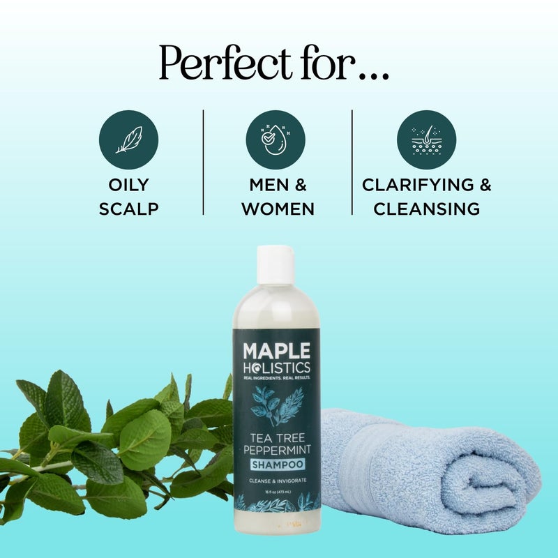 Maple Holistics Rosemary Tea Tree Mint Shampoo - Clarifying Shampoo for Build Up and Flakes with Deep Cleansing Peppermint Oil and Tea Tree Essential Oil for Dry Scalp Treatment - Paraben & Sulfate Free (16oz) - Image 2