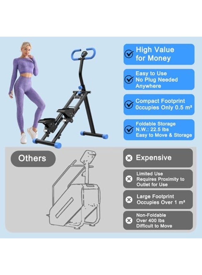 والالا جهاز صعود الدرج للترقية المنزلية، جهاز تمرين عمودي لكامل الجسم، معدات لياقة بدنية مع إطار ثابت ومقبض قابل للتعديل وقابل للطي، أزرق - Image 2