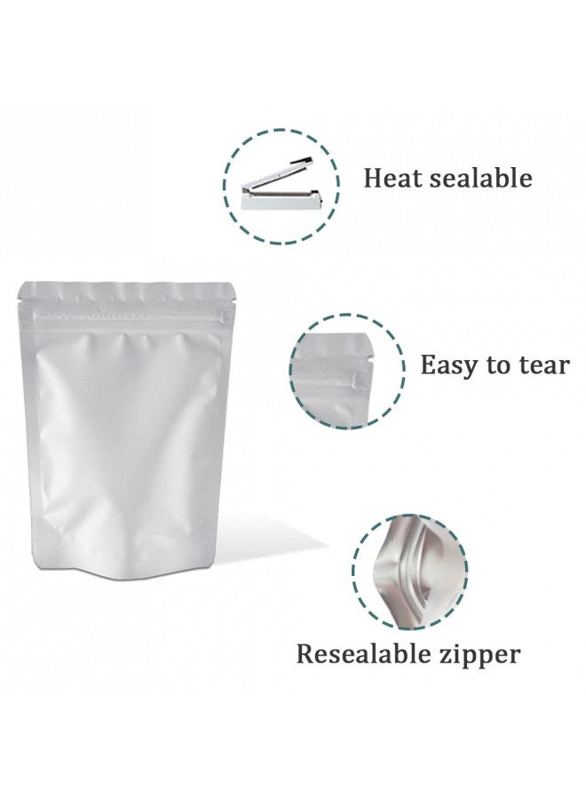 PABCK 50 Pieces 4.3x6.3 inch(Inside Size 3.5x3.9 inch) Stand-Up Resealable Heat Seal Bags 3.55mil Thick Frosted White Foil Sealed Bags for Zip Packaging Lock Food Storage Pouch - Image 1