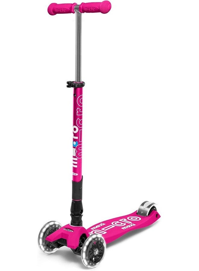 Micro مايكرو ماكسي مايكرو ديلوكس قابل للطي باللون الوردي الصادم LED | سكوترات | سكوتر للأولاد | سكوتر للأطفال | سكوتر للأطفال | سكوتر خارجي | سكوتر للركوب | سكوتر للبنات - Image 1