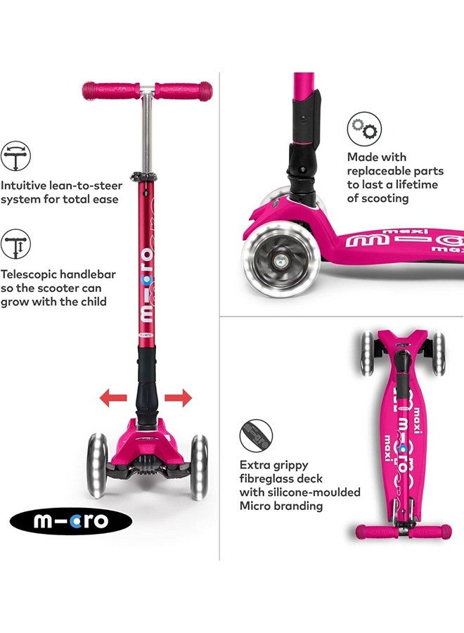 Micro مايكرو ماكسي مايكرو ديلوكس قابل للطي باللون الوردي الصادم LED | سكوترات | سكوتر للأولاد | سكوتر للأطفال | سكوتر للأطفال | سكوتر خارجي | سكوتر للركوب | سكوتر للبنات - Image 2