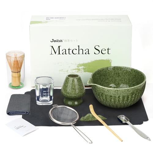 Joiish Matcha Whisk Set, 10-Pcs Matcha Kit, Bamboo Whisk and Bowl with Spout & Measuring Spoon & Cup, Japanese Tea Making Tools, Complete Matcha Gift Set for Starter, Mottled Green - Image 1