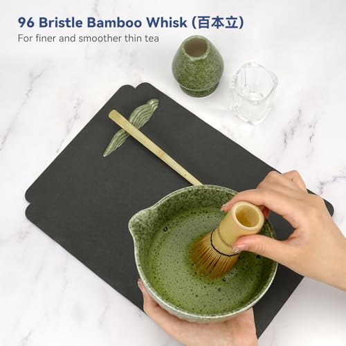 Joiish Matcha Whisk Set, 10-Pcs Matcha Kit, Bamboo Whisk and Bowl with Spout & Measuring Spoon & Cup, Japanese Tea Making Tools, Complete Matcha Gift Set for Starter, Mottled Green - Image 4