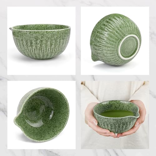 Joiish Matcha Whisk Set, 10-Pcs Matcha Kit, Bamboo Whisk and Bowl with Spout & Measuring Spoon & Cup, Japanese Tea Making Tools, Complete Matcha Gift Set for Starter, Mottled Green - Image 5