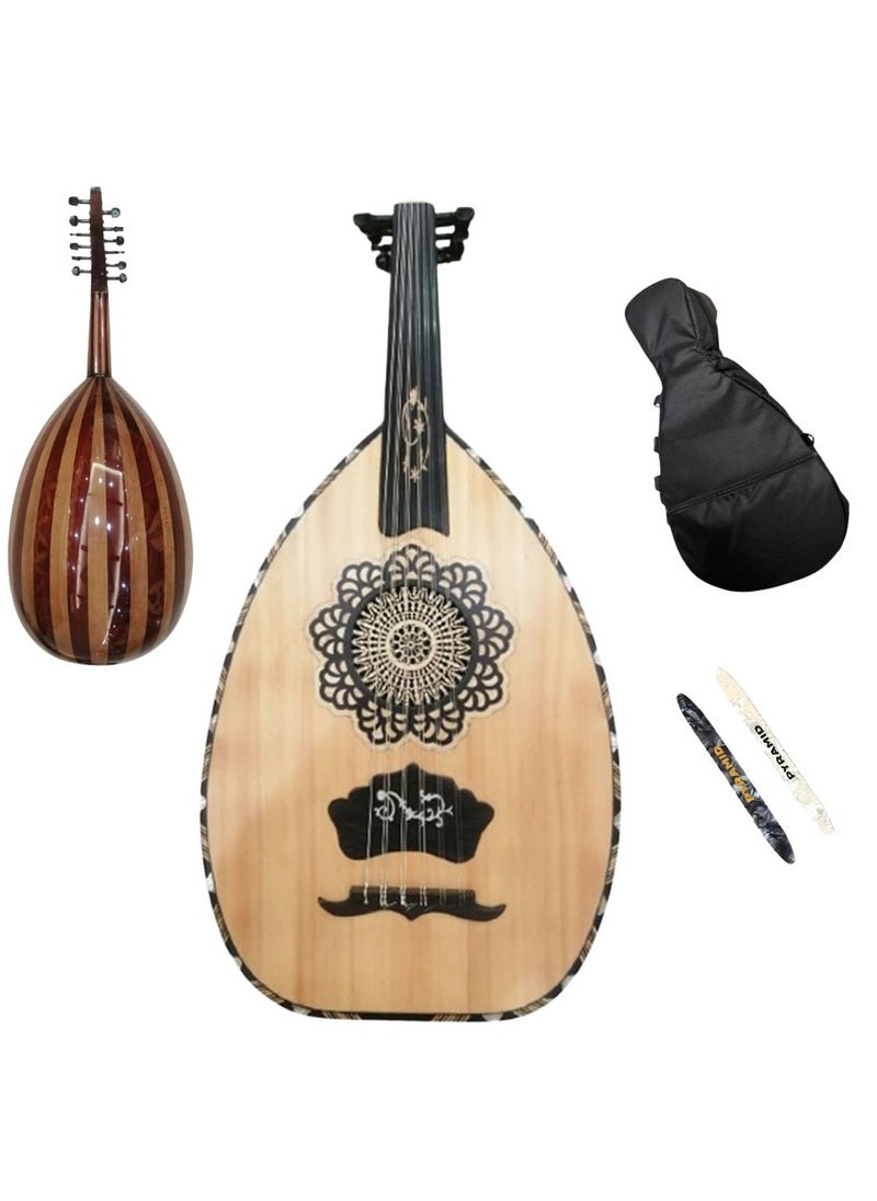 Al-Karz Music - Lux Bandari Oud with Fixed Ruler, Includes Padded Bag and 2 Pyramid Picks - Image 1