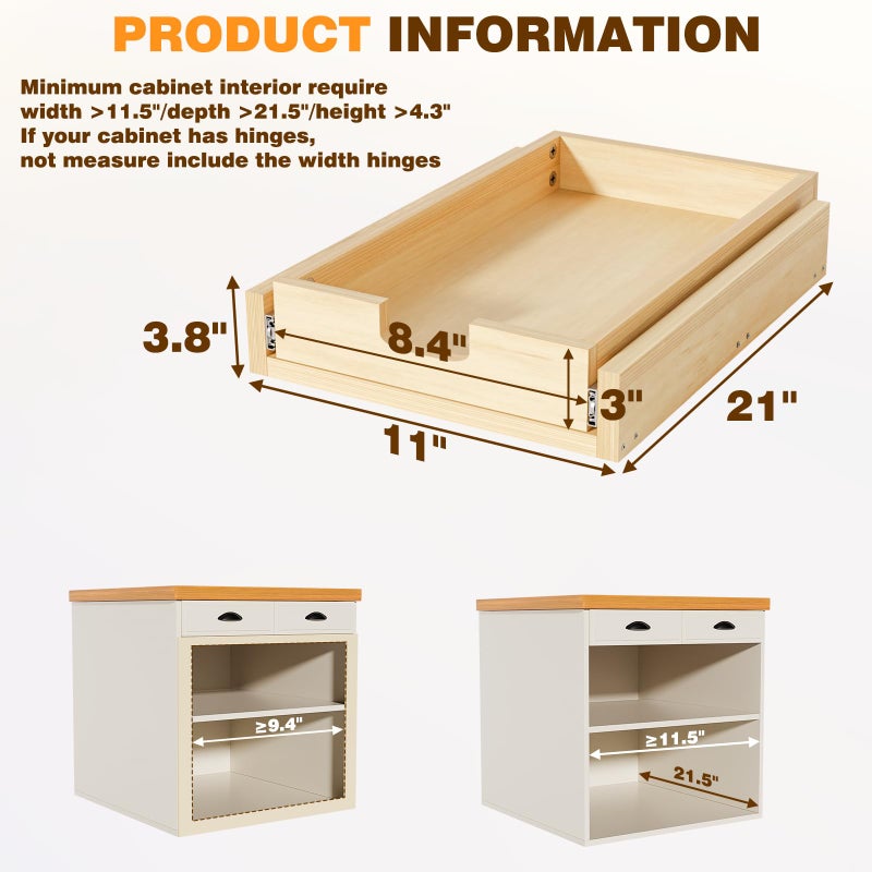 Grehitk Pullout Cabinet Organizer, 11''WÃ—21''DÃ—3''H Slide Out Shelves for Kitchen Cabinets, Pull out Drawers for Kitchen Cabinets, Pantry, Bathroom, & Storage Organization - Image 2