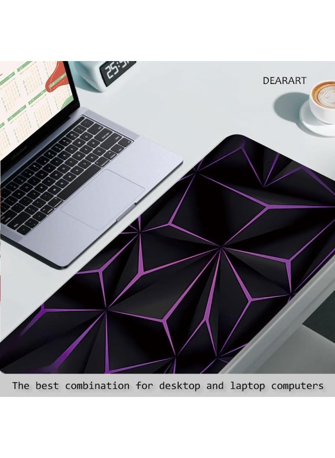 Beauenty 3D Geometry Desk Pad Mouse Pad Colorful Crack Cool Extended Gaming Mouse Pad Mat with Stitched Edge Non-Slip Base Big Mouse Pad Office Computer Keyboard Laptop Home 800*300*3mm - Image 2