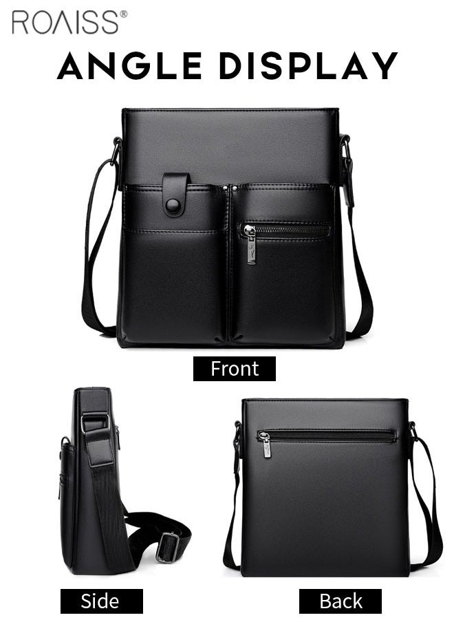 roaiss Men's Casual Business Multi Pocket Crossbody Bag Adjustable Shoulder Strap Pu Leather Shoulder Bag Large Capacity Design Multi Pocket Leather Bag  - Image 4