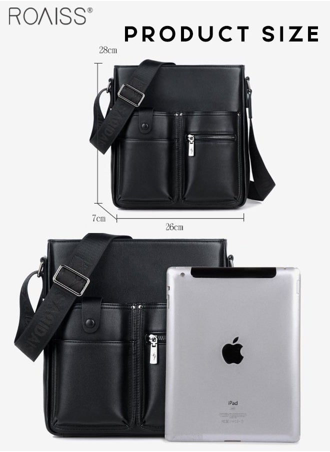 roaiss Men's Casual Business Multi Pocket Crossbody Bag Adjustable Shoulder Strap Pu Leather Shoulder Bag Large Capacity Design Multi Pocket Leather Bag  - Image 5