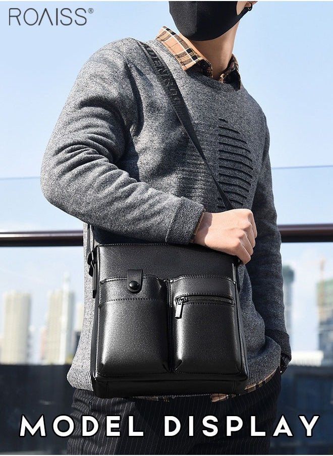 roaiss Men's Casual Business Multi Pocket Crossbody Bag Adjustable Shoulder Strap Pu Leather Shoulder Bag Large Capacity Design Multi Pocket Leather Bag  - Image 2