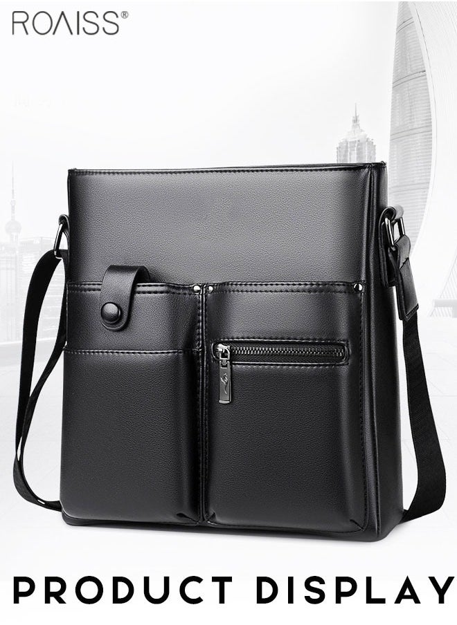 roaiss Men's Casual Business Multi Pocket Crossbody Bag Adjustable Shoulder Strap Pu Leather Shoulder Bag Large Capacity Design Multi Pocket Leather Bag  - Image 3