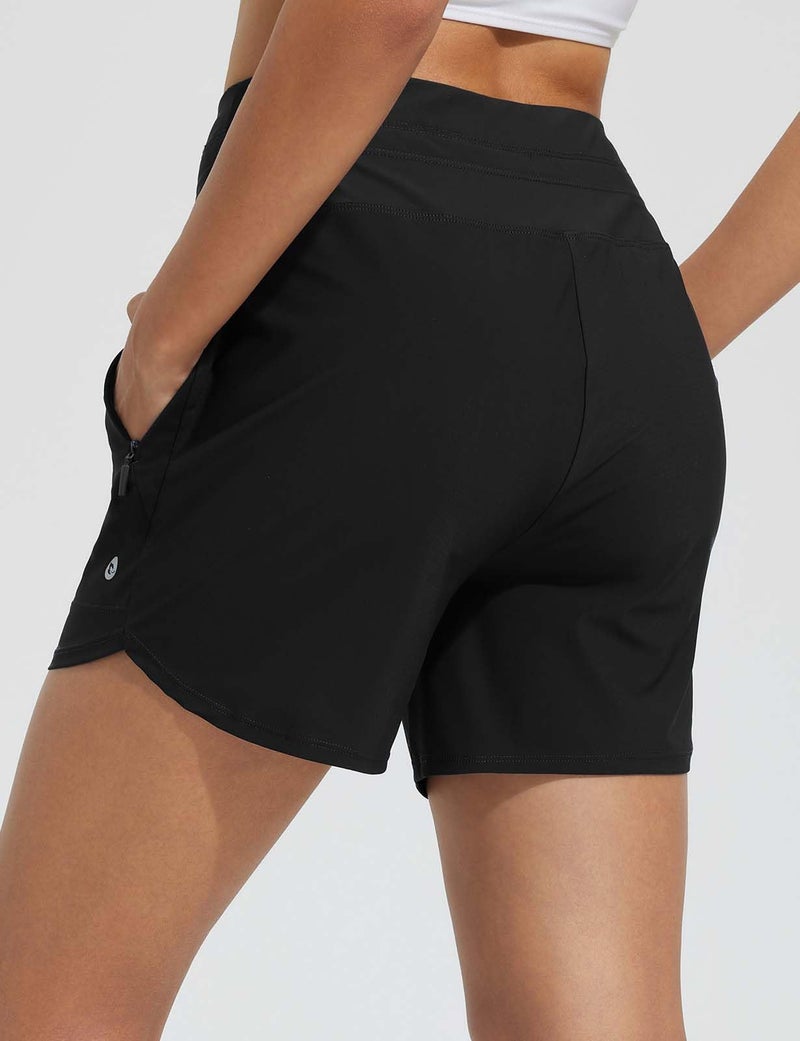 baleaf Swim Shorts Women High Waisted Board Shorts Quick Dry Swimming Shorts UPF50+ Modest Swimsuits 2026 Swim Bottoms with Boxer Liner Zipper Pockets Black L - Image 2