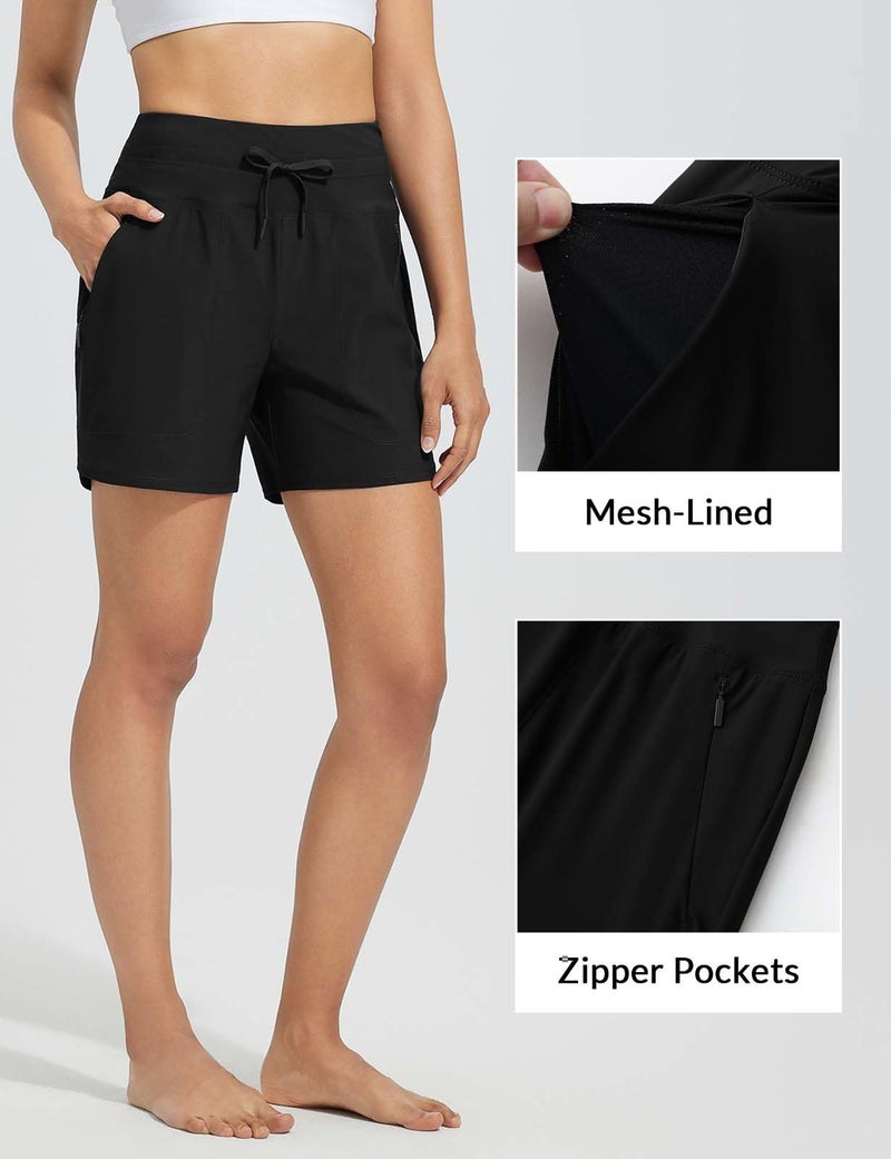 baleaf Swim Shorts Women High Waisted Board Shorts Quick Dry Swimming Shorts UPF50+ Modest Swimsuits 2026 Swim Bottoms with Boxer Liner Zipper Pockets Black L - Image 4