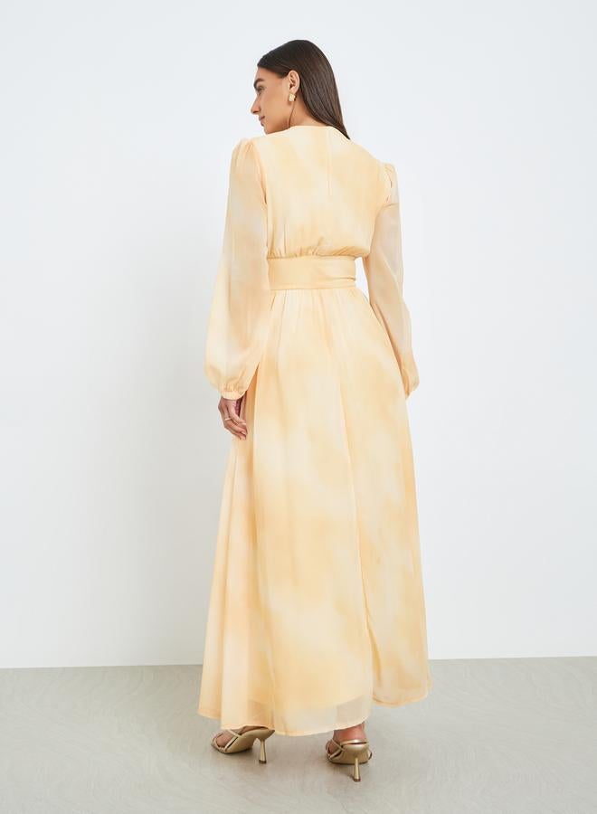 Styli Women Yellow Tie-Dye Balloon Sleeve Maxi Dress - Image 5