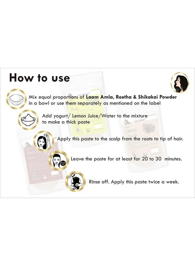 Laam Amla, Reetha, Shikakai Powder | Results In One Wash | Long, Strong & Natural Hair (3X100 G) - Image 2