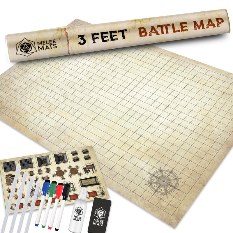 Melee Mats DND Map Starter Set  24 x 36 Wet  Dry Erase Battle Terrain Grid for Dungeons and Dragons  Ultimate Tabletop Gaming Experience with Accessories - Image 3