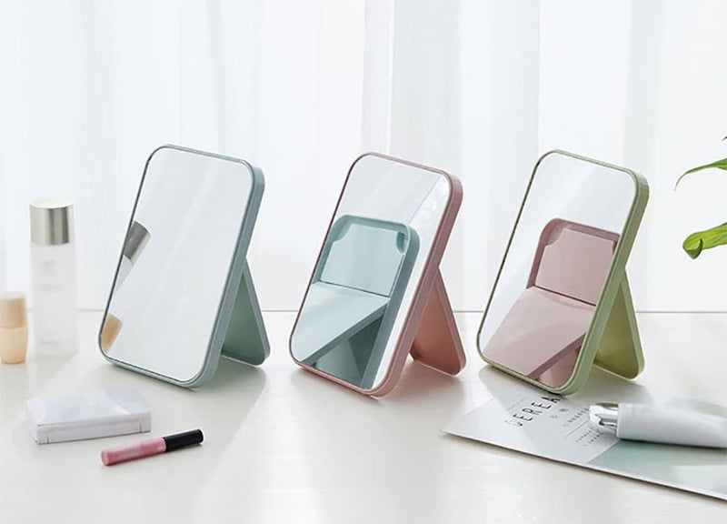 HEXONIQ® Makeup Mirror, Foldable Desktop Vanity Mirror Portable Rectangular Makeup Mirror for Travel Camping Home (Light Blue) - Image 3