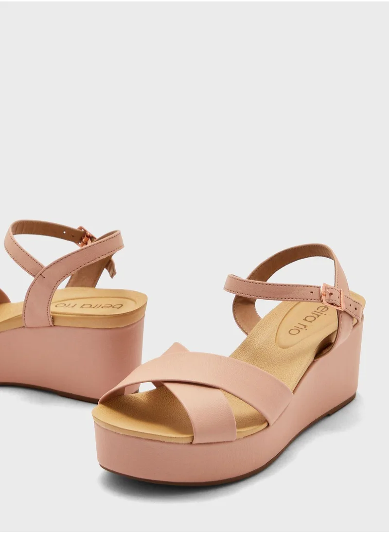 Beira Rio Scottt Ankle Strap Mid Heel Wedge Sandals