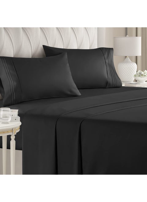 King Size Sheet Set - Breathable & Cooling Sheets - Hotel Luxury Bed Sheets - Extra Soft - Deep Pockets - Easy Fit - 4 Piece Set - Wrinkle Free - Comfy - Black Bed Sheets - Kings Sheets - 4 PC