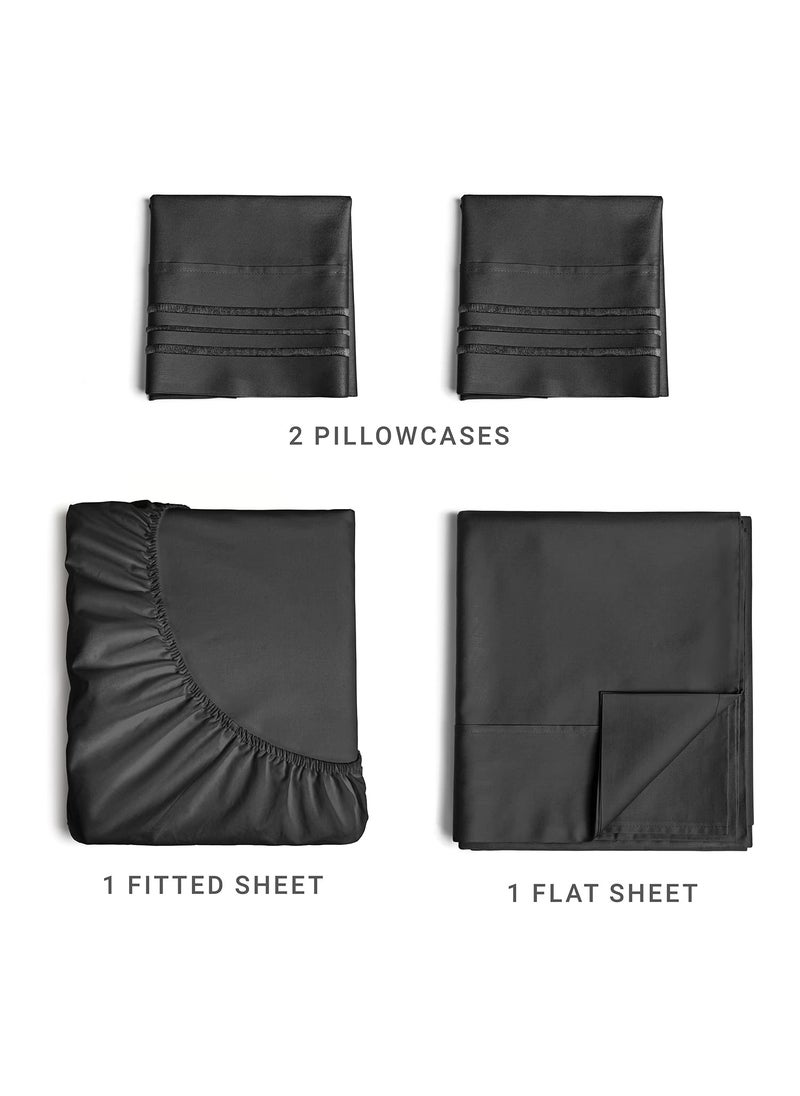 King Size Sheet Set - Breathable & Cooling Sheets - Hotel Luxury Bed Sheets - Extra Soft - Deep Pockets - Easy Fit - 4 Piece Set - Wrinkle Free - Comfy - Black Bed Sheets - Kings Sheets - 4 PC