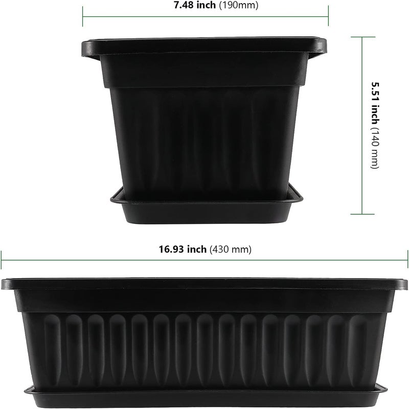 HAKZEON 6 Pack 17 Inches Plastic Flower Box Planters with Trays, Countryside Flower Window Boxes with 30 Plant Labels, Black Rectangular Vegetable Planters for Windowsill, Porch, Balcony, Garden - Image 2