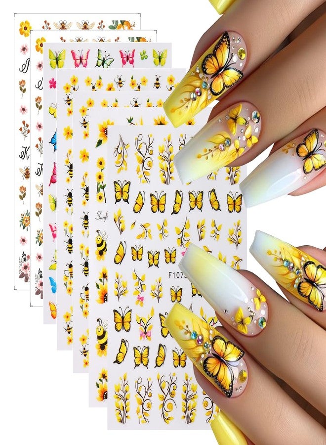 7 Sheets Flower Nail Art Sticker Decals Butterfly Sunflower Bee Floral Design Self Adhesive Decals Nail Art Supplies Manicure Decorations - Image 1
