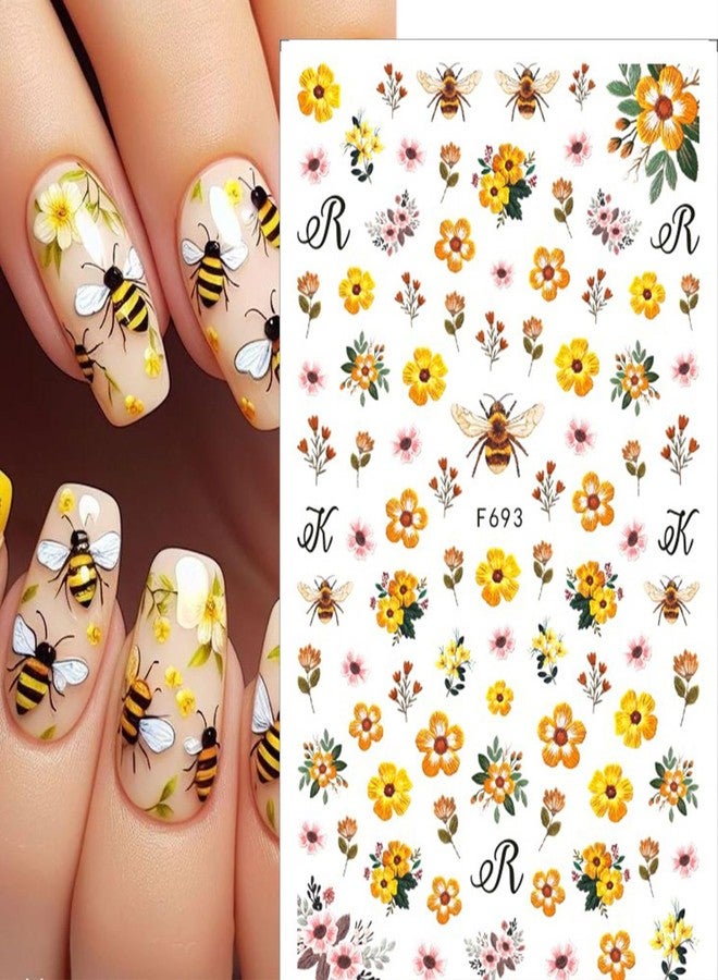7 Sheets Flower Nail Art Sticker Decals Butterfly Sunflower Bee Floral Design Self Adhesive Decals Nail Art Supplies Manicure Decorations - Image 3