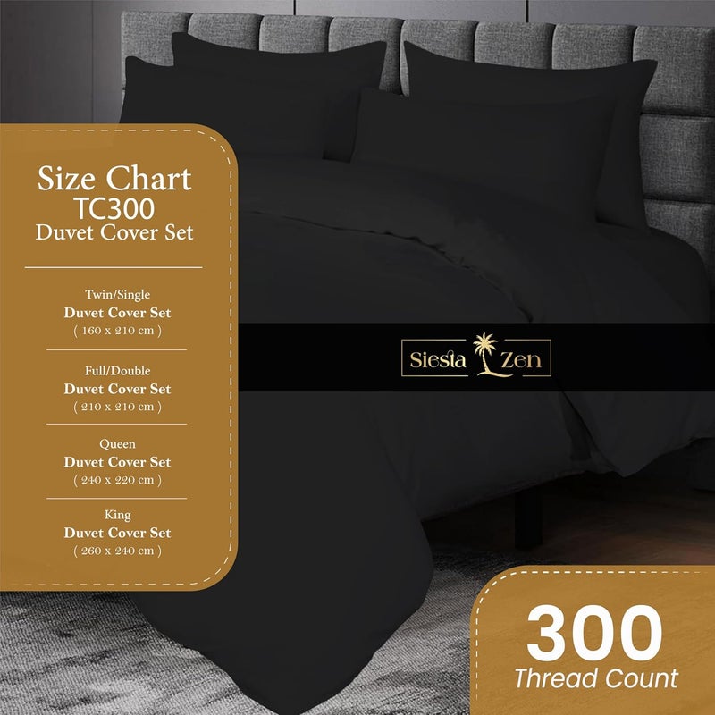 Siesta Zen Premium 100% Egyptian Cotton Duvet Cover Set - Queen Size (Black) - Image 3