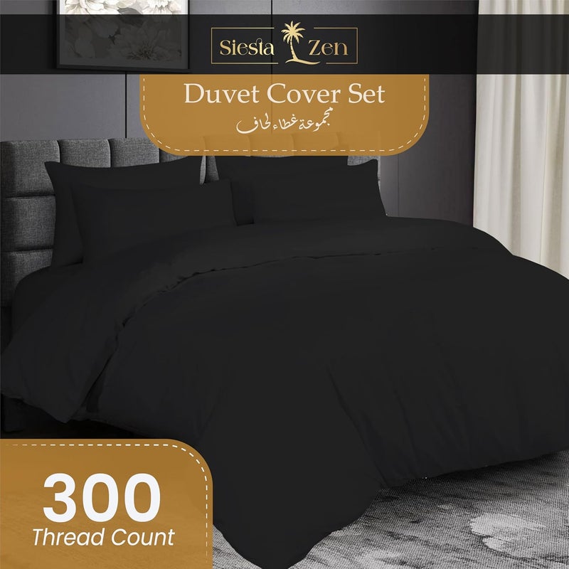 Siesta Zen Premium 100% Egyptian Cotton Duvet Cover Set - Queen Size (Black) - Image 2