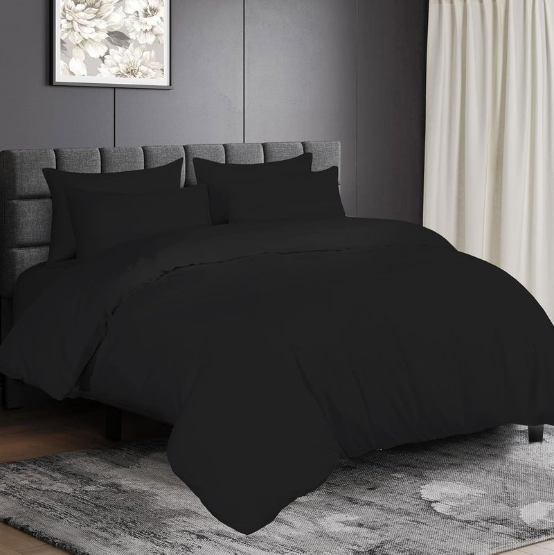 Siesta Zen Premium 100% Egyptian Cotton Duvet Cover Set - Queen Size (Black) - Image 1