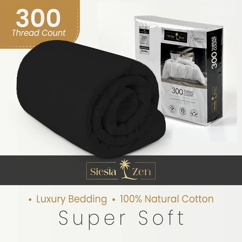Siesta Zen Premium 100% Egyptian Cotton Duvet Cover Set - Queen Size (Black) - Image 5