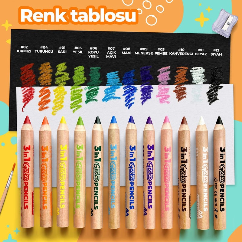 colozoo 3 In 1 Chubby Color Pencils for Kids - Fat Colored Pencils 12 Colors Set inc. Brush and Sharpener - Non-Toxic and Vegan for Ages 3 And Up - Image 4