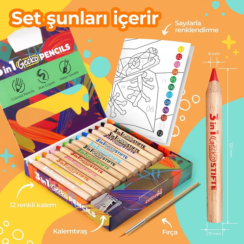 colozoo 3 In 1 Chubby Color Pencils for Kids - Fat Colored Pencils 12 Colors Set inc. Brush and Sharpener - Non-Toxic and Vegan for Ages 3 And Up - Image 5
