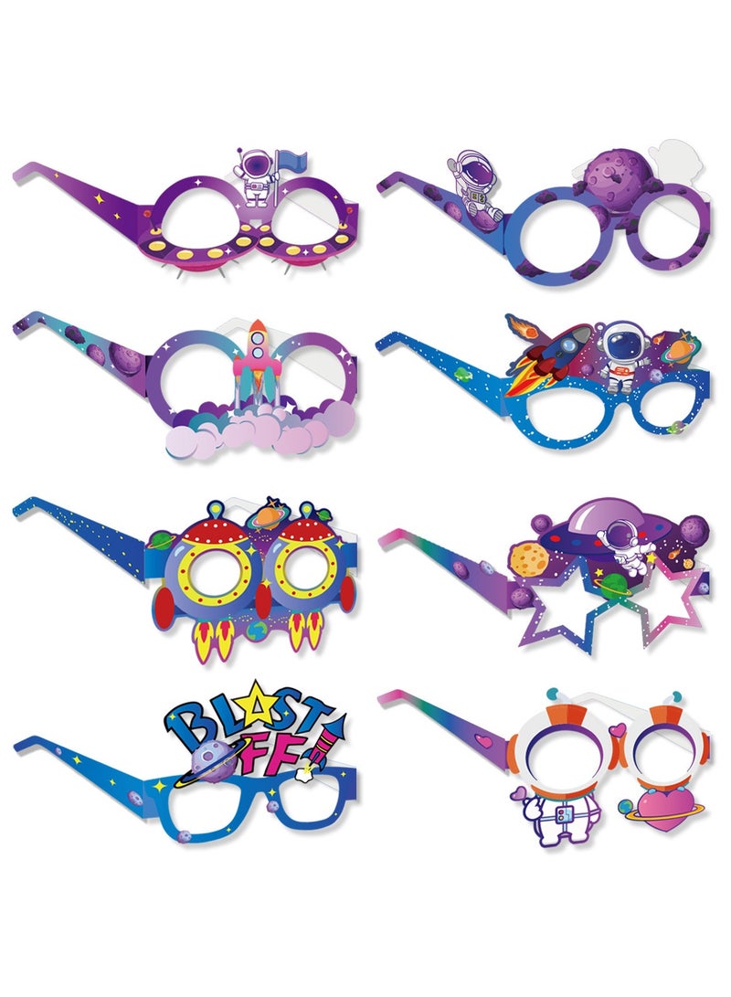 8 قطع من نظارات المستكشف المجري الورقية - تصميم رائد فضاء كوكبي لتزيين حفلات الفضاء - لوازم الحفلات - Image 1