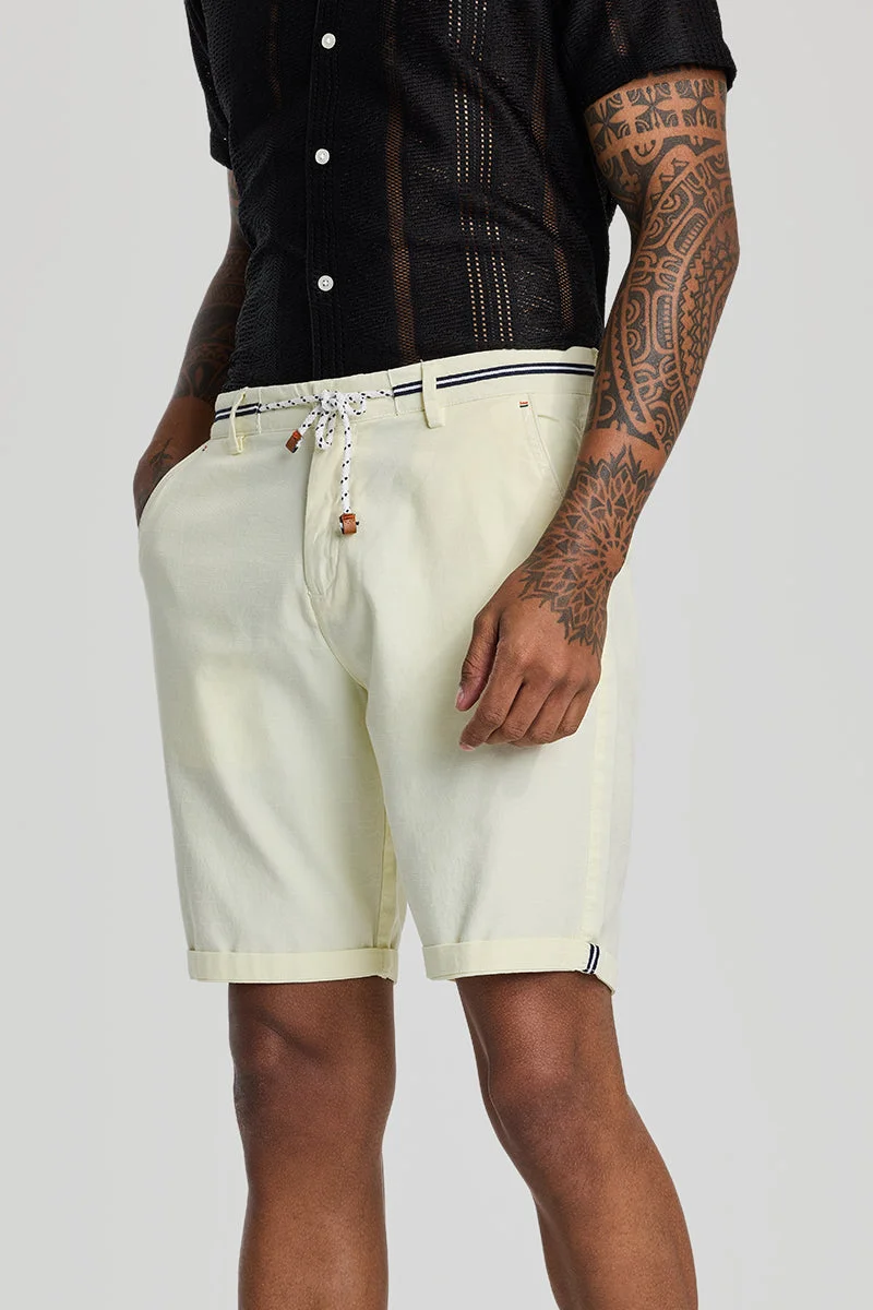 SNITCH Cream Solid Regular Fit Casual Shorts