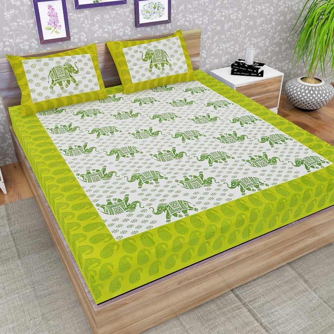 100 COTTON RAJASTHANI JAIPURI TRADITIONAL KING SIZE DOUBLE BED BEDSHEET WITH 2 PILLOW COVERS MULTI_117