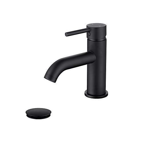 JAKARDA Single Handle Black Bathroom Faucet with Metal Drain Assembly and Escutcheon, Matte Black (Matte Black-JO1) - Image 1