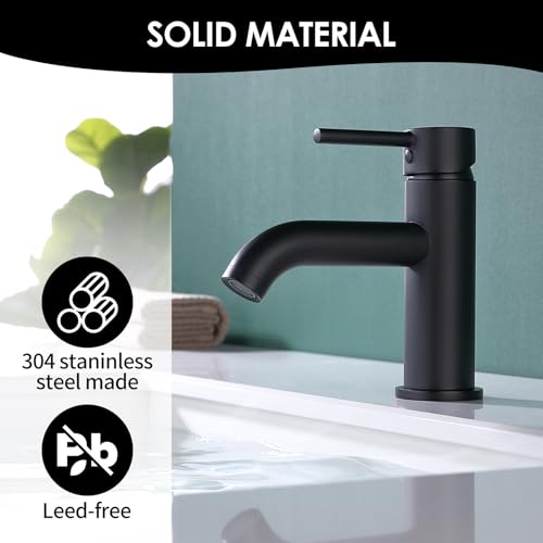 JAKARDA Single Handle Black Bathroom Faucet with Metal Drain Assembly and Escutcheon, Matte Black (Matte Black-JO1) - Image 2