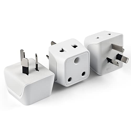 Ceptics India to Australia Adapter Plug, China, New Zealand & More - Type I - CE Certified - RoHS Compliant - White - CE - RoHS - 3 Pack - Lifetime Limited Warranty - Image 1
