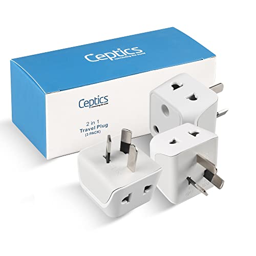 Ceptics India to Australia Adapter Plug, China, New Zealand & More - Type I - CE Certified - RoHS Compliant - White - CE - RoHS - 3 Pack - Lifetime Limited Warranty - Image 2