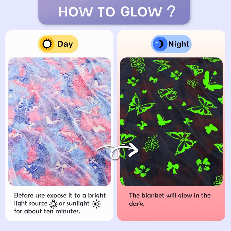 SOCHOW Butterfly Glow in The Dark Blanket for Daughters  Toys for 3-10 Year Old Birthday Presents  Soft Cozy Flannel Throw Blanket for Preteens Teens  Purple 60 x 80 Inches - Image 2