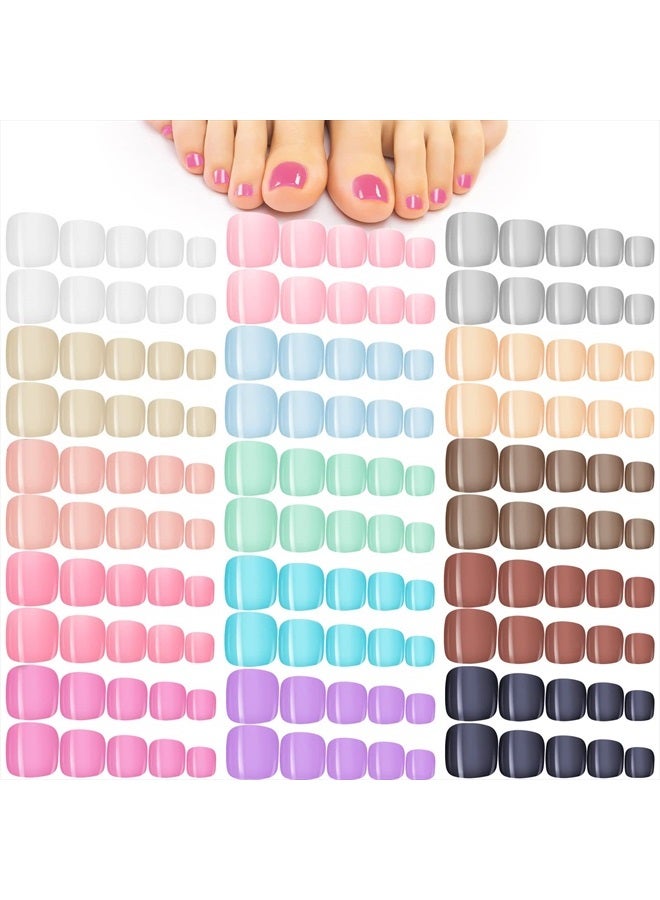 Maitys 720 Pieces 30 Sets Fake Toenails Short False Toe Nails Press on Toenails Square Solid Color Full Cover Toe Nails Matte Toenails for Women and Girls (Candy Color) - Image 1