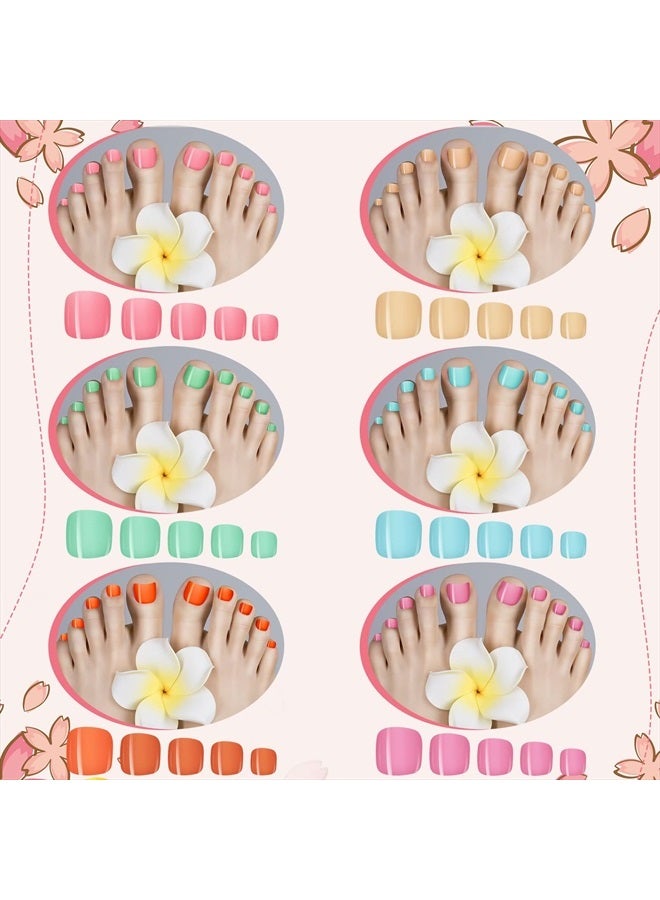 Maitys 720 Pieces 30 Sets Fake Toenails Short False Toe Nails Press on Toenails Square Solid Color Full Cover Toe Nails Matte Toenails for Women and Girls (Candy Color) - Image 4