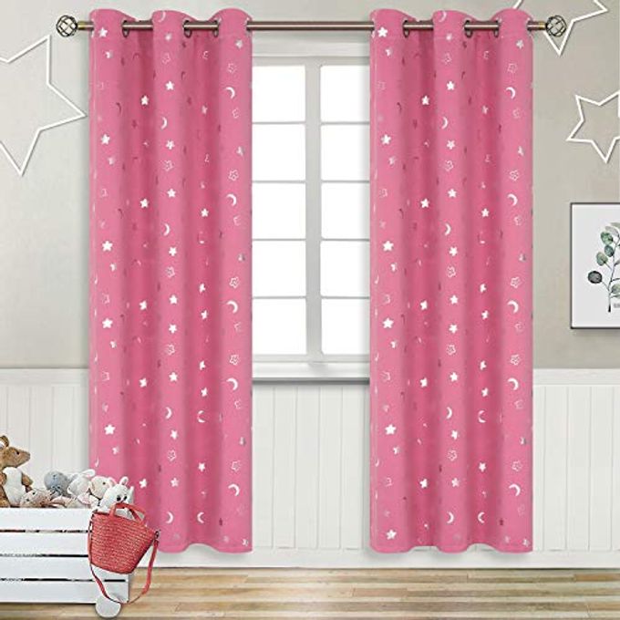 BGment Pink Curtains for Girls Bedroom 84 Inch Length, Star and Moon Blackout Curtains for Kids Babys Bedroom, Room Darkening Thermal Insulated Window Grommet Curtains for Nursery, 42 Wide, 2 Panels - Image 1