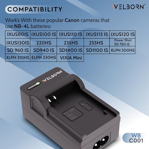Welborn Camera Battery Charger for Canon NB-4L Battery Compatible with Canon IXUS 30-IXUS 255 HS, IXUS i7, Powershot SD30 - SD1400 is Wireless, PC1101 - PC1150, ELPH 100 HS - ELPH 330 HS etc. - Image 4